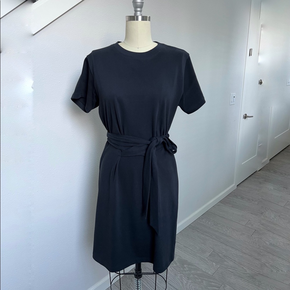 Vince navy cotton knit t-shirt dress with waist ties